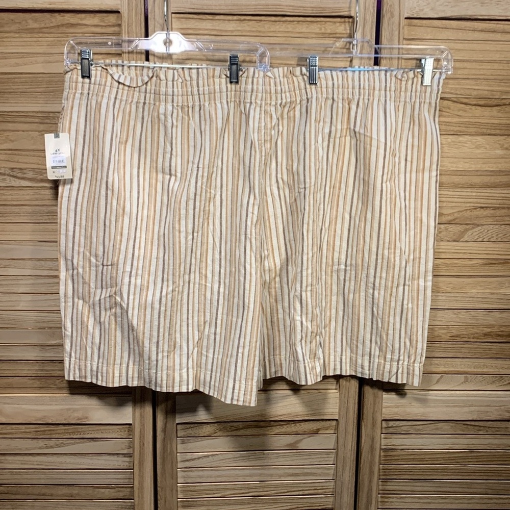 Terra & Sky Stripped Shorts 1X 16w -18w Brown Tan New With Tags